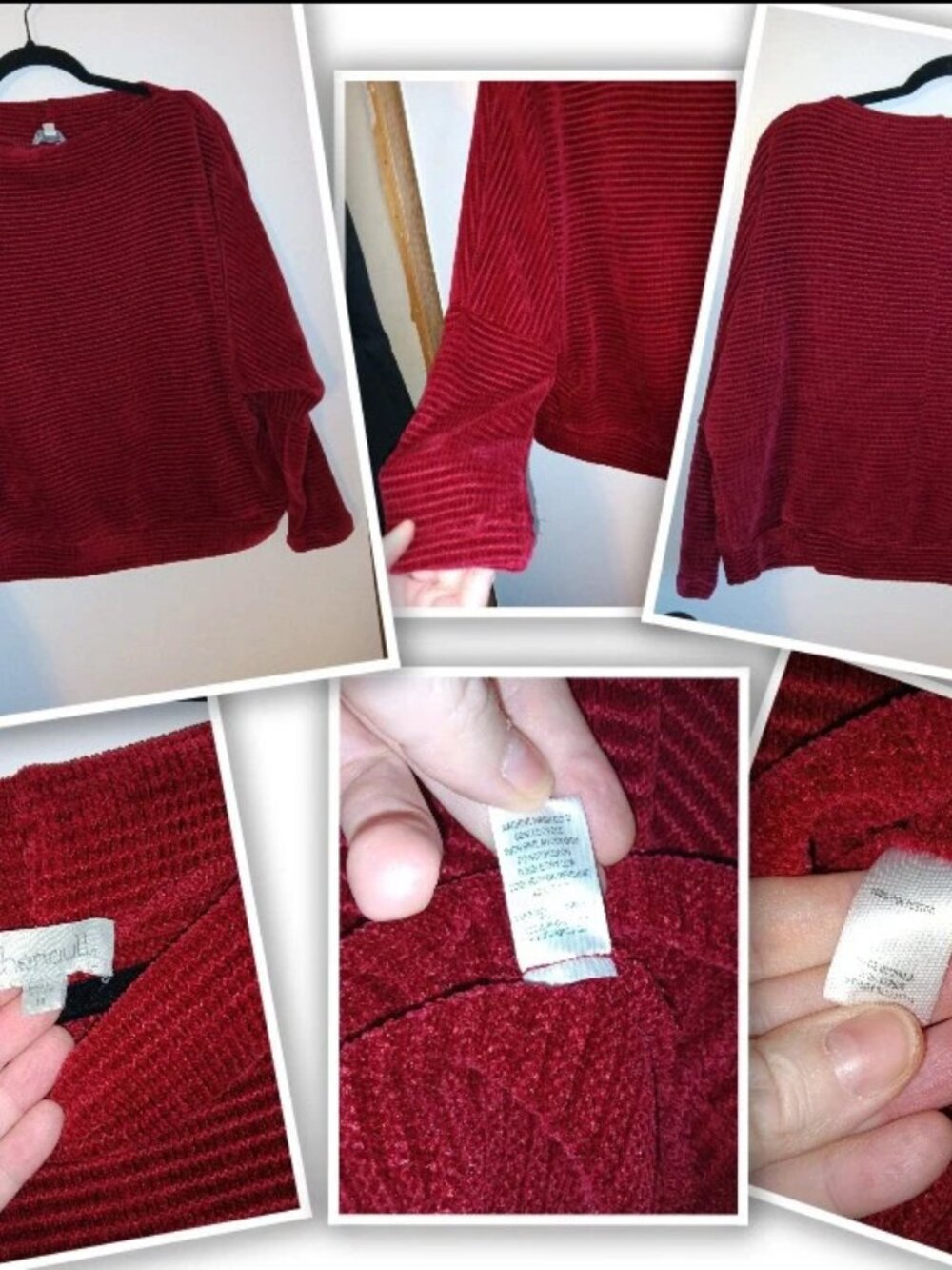 Chenault Burgundy Ribbed Corduroy Chenille Knit Dolman Sleeve Top - Size M